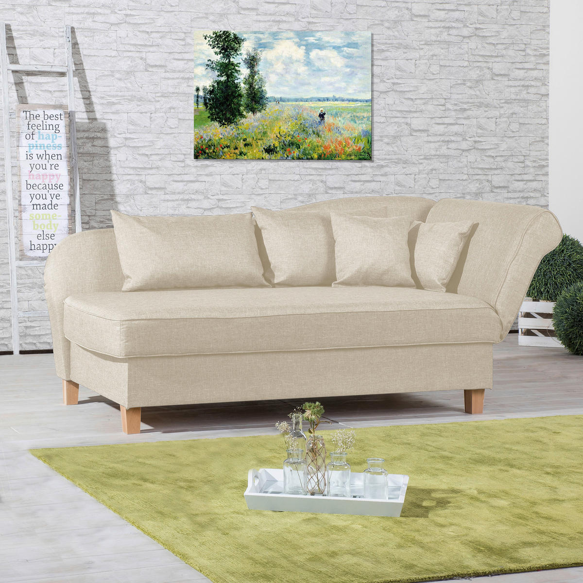 RÉCAMIERE in Flachgewebe Beige  - Beige/Buchefarben, Design, Holz/Textil (190/82/88cm) - Max Winzer