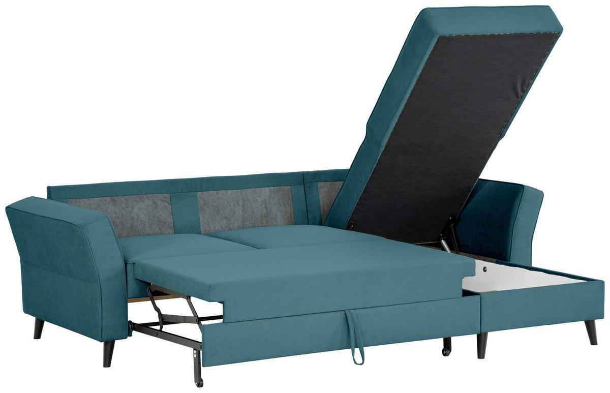 ECKSOFA in Velours Petrol  - Petrol/Schwarz, KONVENTIONELL, Holz/Textil (244/159cm) - Carryhome