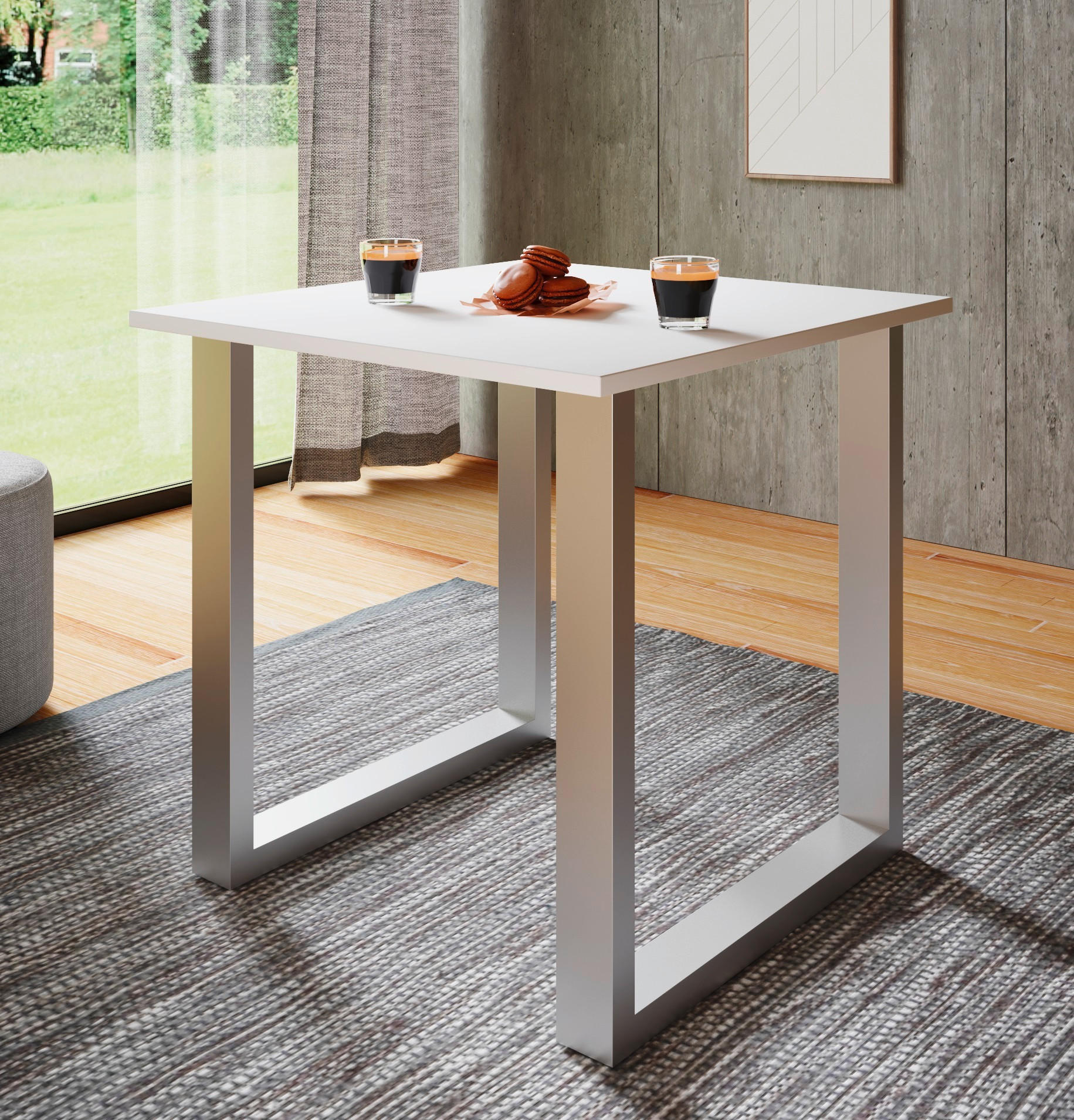 SCHREIBTISCH  in Silberfarben, Weiss  - Weiss/Silberfarben, Design, Holzwerkstoff/Metall (80/76/50cm) - MID.YOU