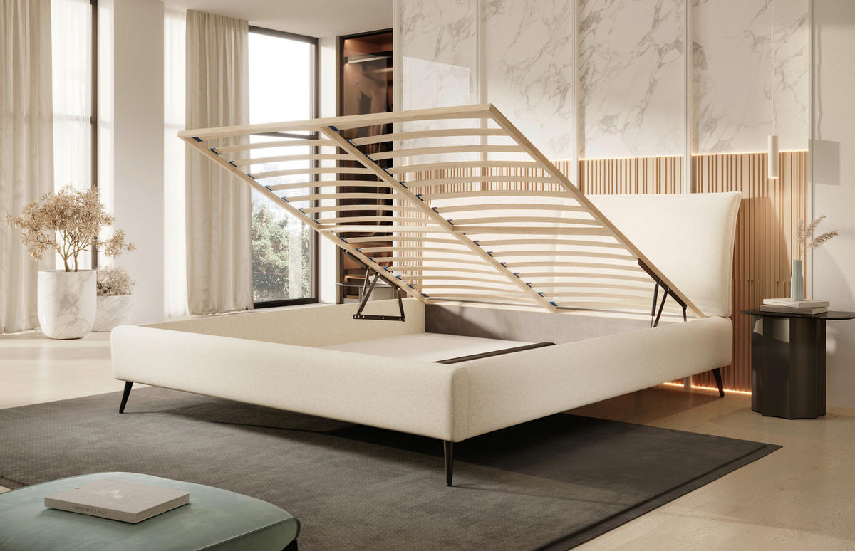 POLSTERBETT 180/200 cm  in Beige  - Beige/Schwarz, Design, Holz/Textil (180/200cm) - Esposa