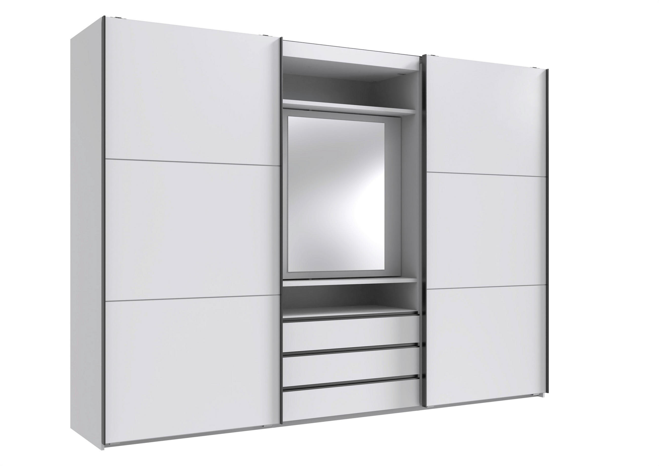 SCHWEBETÜRENSCHRANK in Silberfarben, Weiß  - Chromfarben/Silberfarben, MODERN, Glas/Holzwerkstoff (300/216/65cm) - P & B