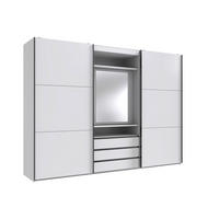 SCHWEBETÜRENSCHRANK in Silberfarben, Weiß  - Chromfarben/Silberfarben, MODERN, Glas/Holzwerkstoff (300/216/65cm) - P & B