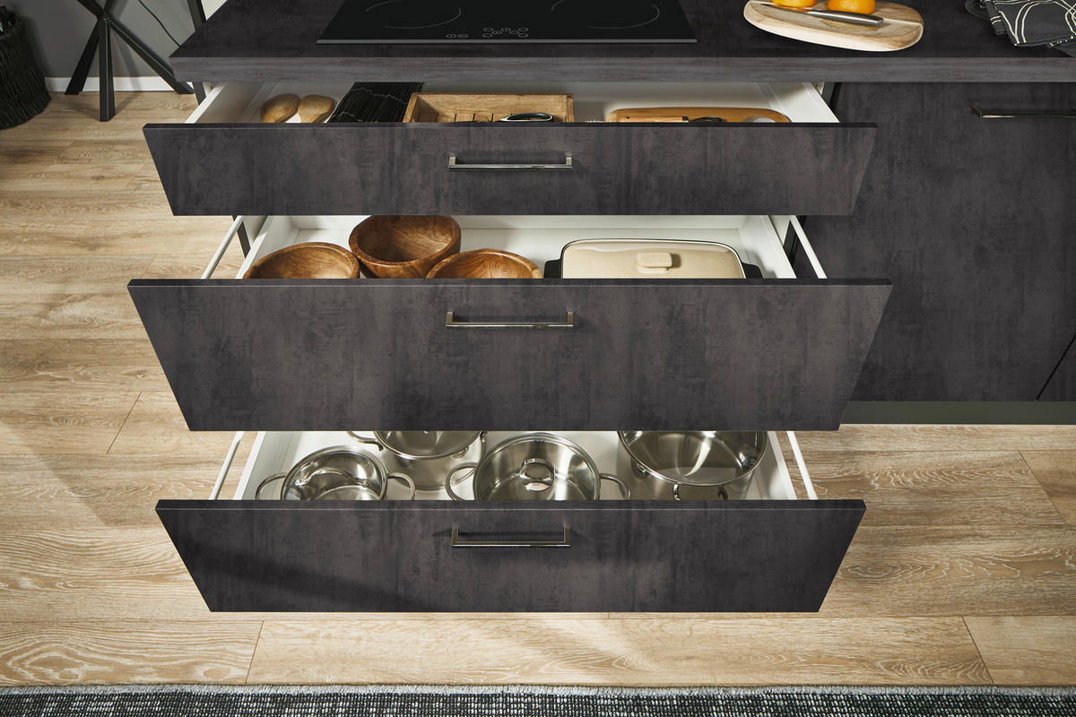 ECKKÜCHE 220/120 cm  in Graphitfarben, Schwarz  - Schwarz/Graphitfarben, Design, Holzwerkstoff/Metall (220/120cm) - Xora