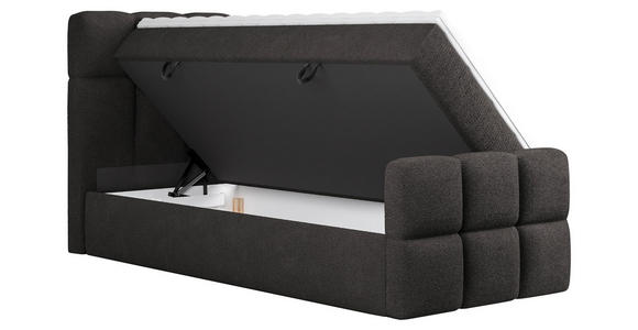 BOXBETT 90/200 cm,  in Schwarz, gepolstertes Kopfteil, Bettkasten, Topper, H3 = fest  - Schwarz, Design, Holzwerkstoff/Kunststoff (90/200cm) - Xora