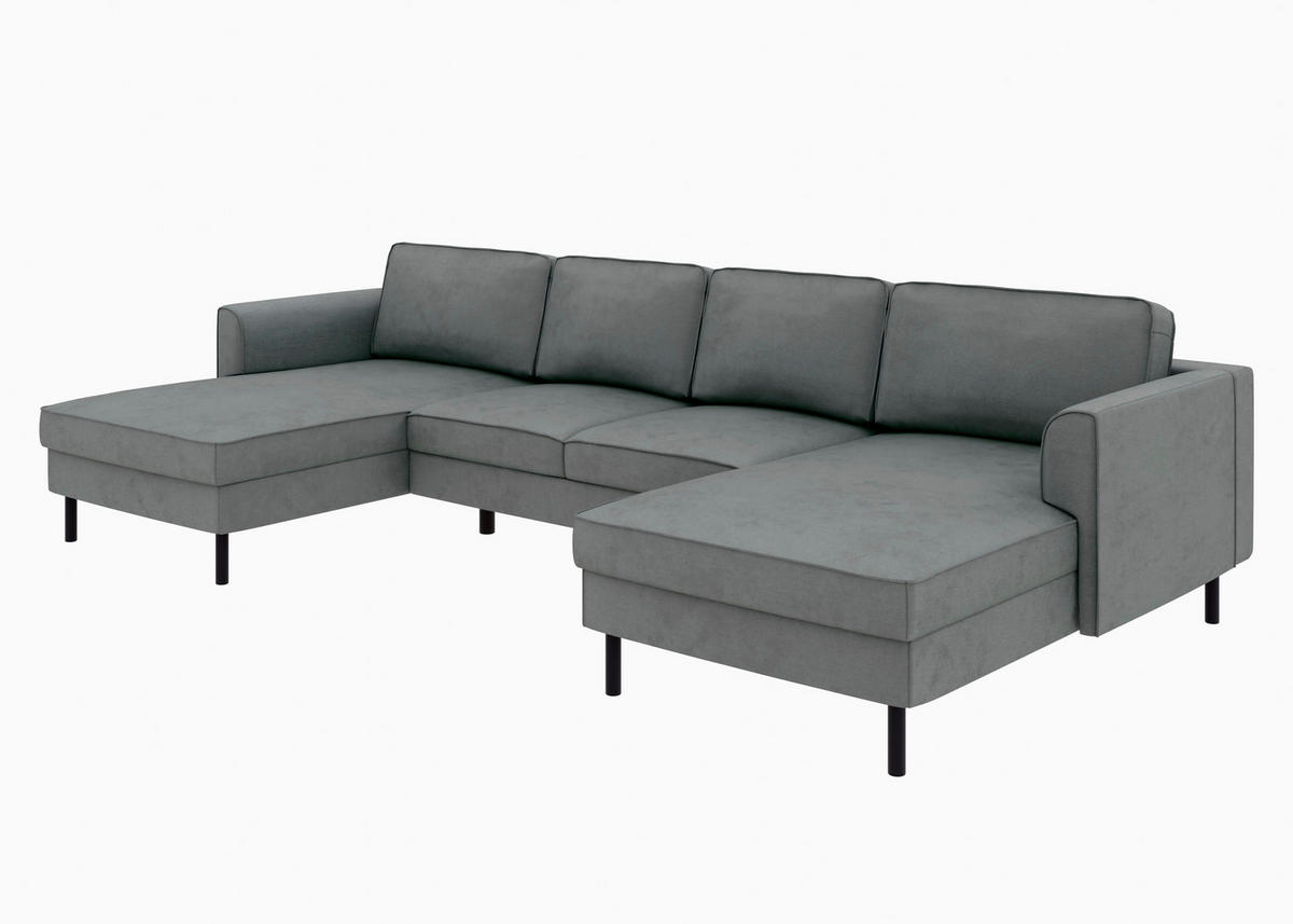 WOHNLANDSCHAFT Anthrazit Struktur  - Anthrazit/Schwarz, MODERN, Textil/Metall (161/306/161cm) - Trendmanufaktur