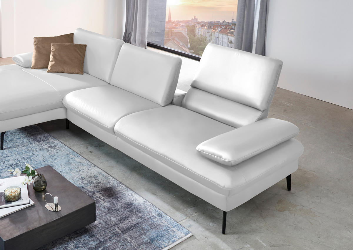 ECKSOFA in Echtleder Weiss  - Weiss/Schwarz, Design, Leder/Metall (157/325cm) - Dieter Knoll