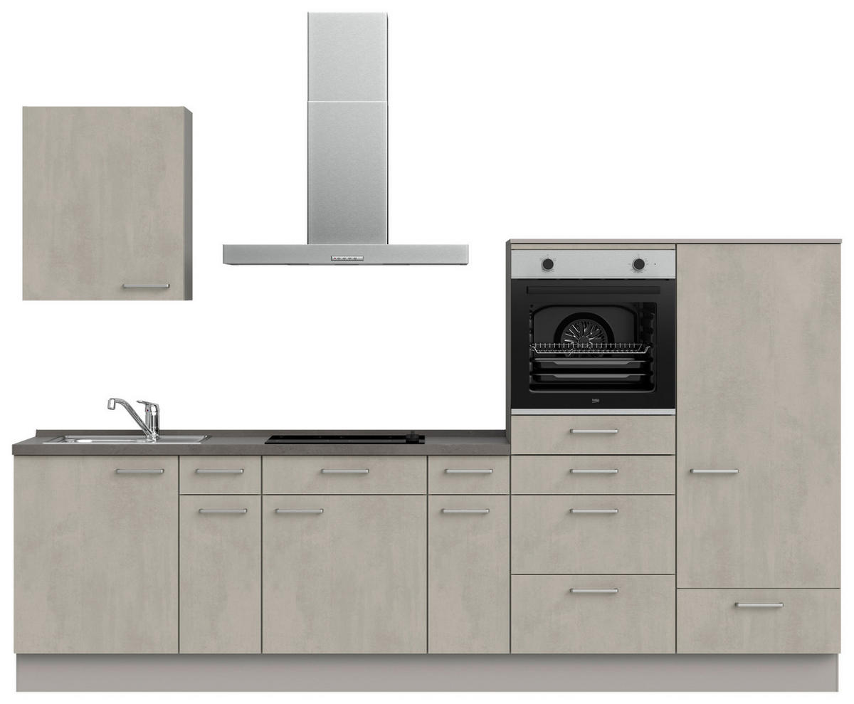 KÜCHENBLOCK 300 cm   in Grau, Schieferfarben  - Schieferfarben/Edelstahlfarben, MODERN, Holzwerkstoff/Metall (300cm) - Nobilia