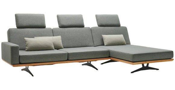 ECKSOFA in Flachgewebe Grau, Grün  - Schwarz/Grau, Natur, Holz/Textil (326/170cm) - Valnatura