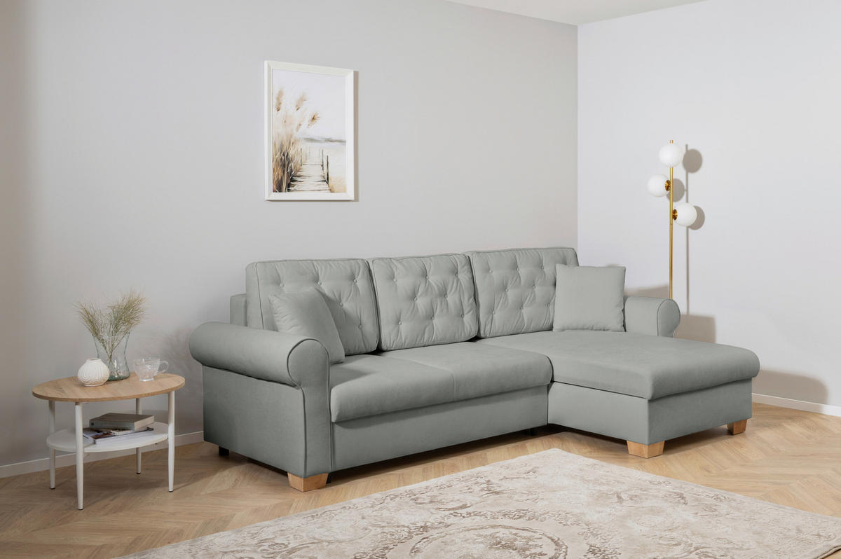 ECKSOFA in Dunkelgrau  - Dunkelgrau/Buchefarben, Design, Holz/Textil (266/161cm) - MID.YOU