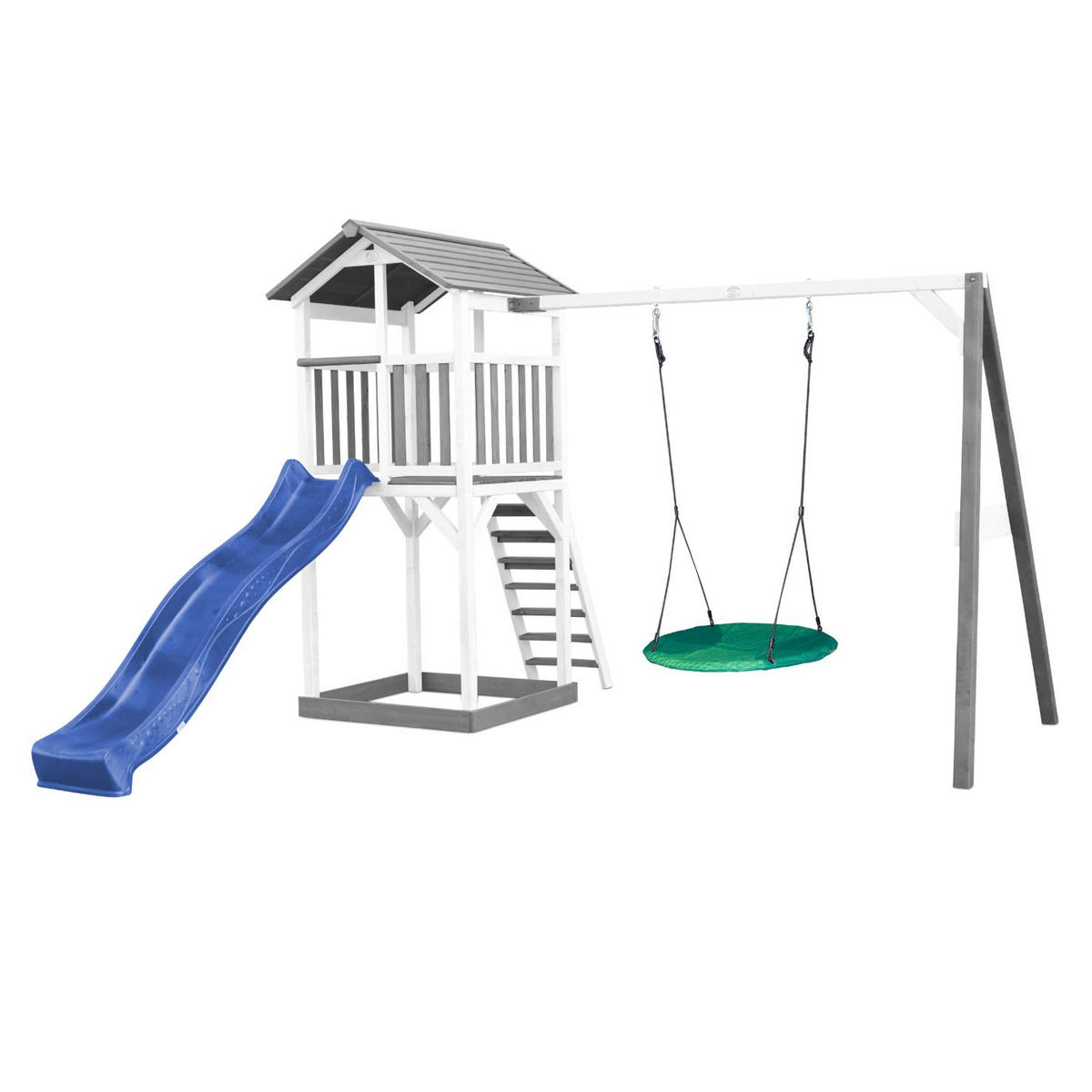 SPIELTURM 356,60/241.9/349 cm Beach Tower Climbeing & Nest Swing  - Blau/Weiß, Basics, Holz (356,60/241.9/349cm) - Ambia Garden