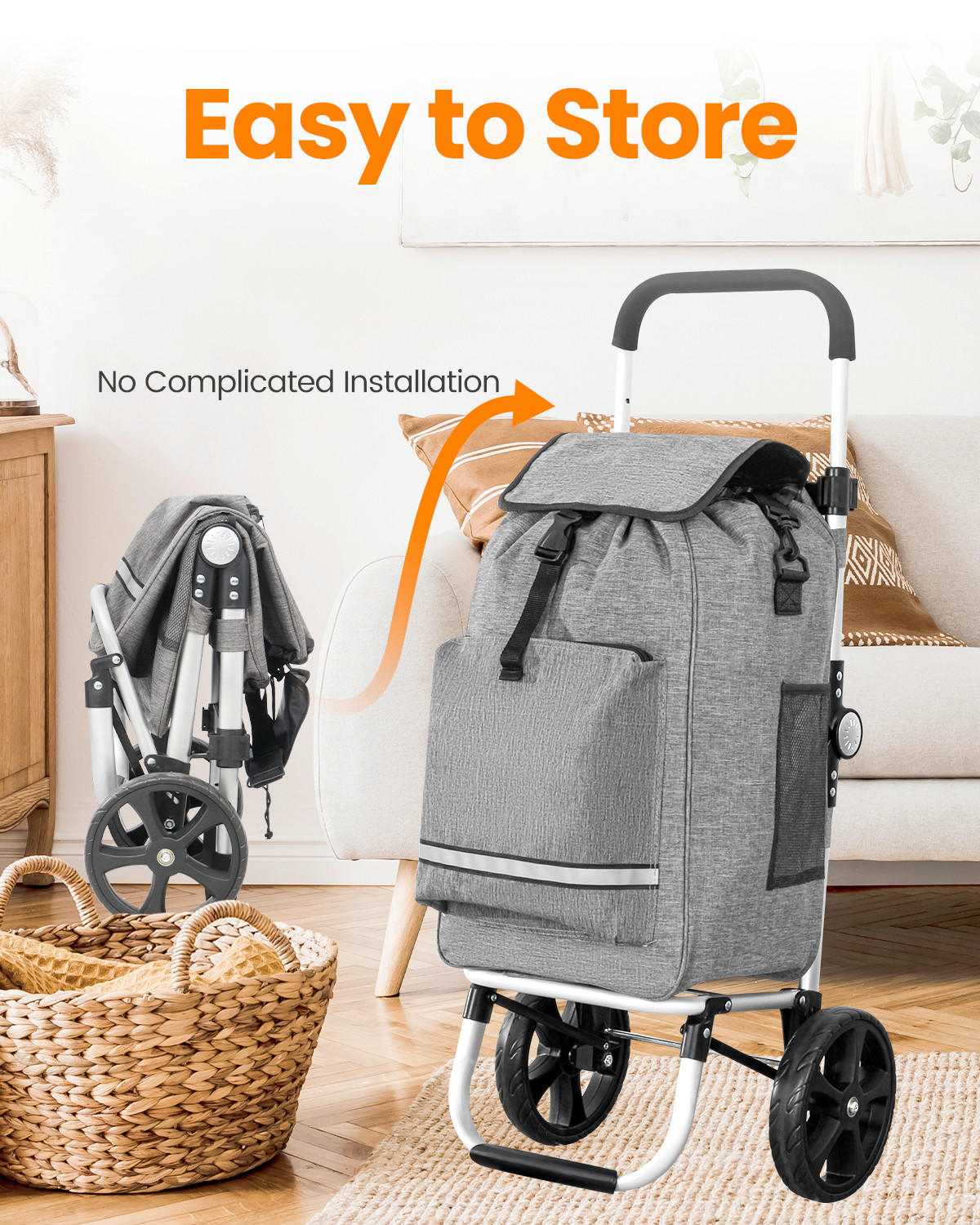 EINKAUFSTROLLEY  - Silberfarben/Grau, Trend, Textil/Metall (41/88/44cm) - Milino