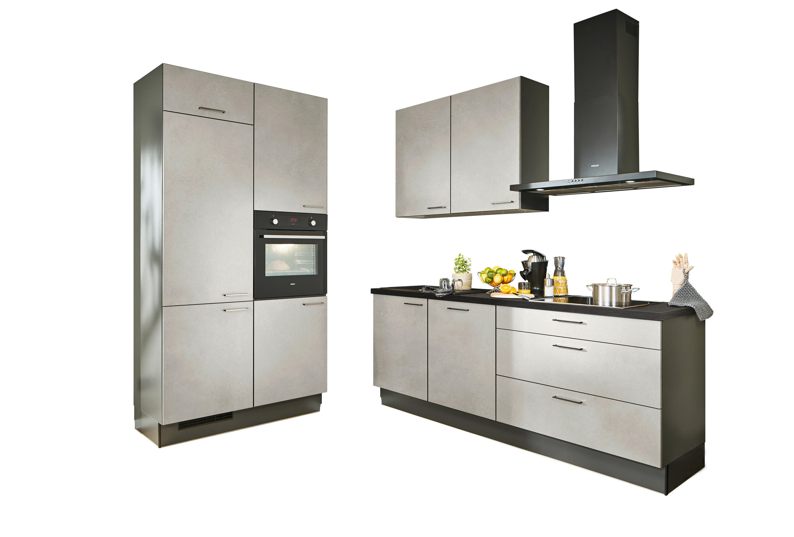 ECKKÜCHE 120/220 cm  in Graphitfarben, Schwarz, Sandfarben  - Sandfarben/Chromfarben, Design, Holzwerkstoff/Metall (120/220cm) - Xora