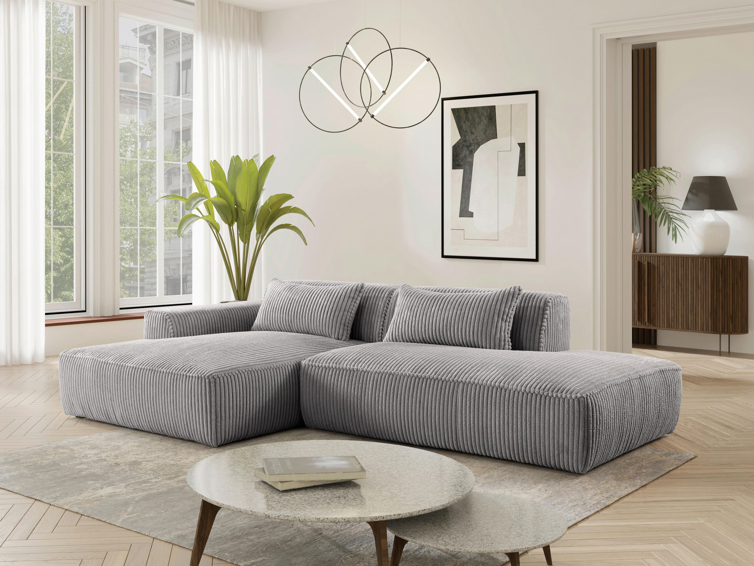 ECKSOFA BILLUND Grau Cord Nierenkissen  - Schwarz/Grau, KONVENTIONELL, Kunststoff/Textil (294/165cm) - Livetastic
