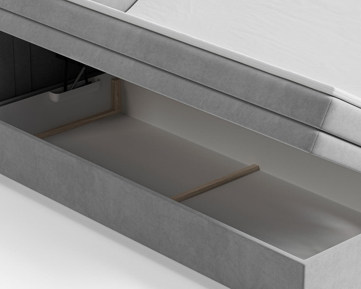 BOXBETT 180/200 cm,  in Grau, gepolstertes Kopfteil, Bettkasten, Topper, H2 + H3 = mittel + fest  - Braun/Grau, MODERN, Holz/Kunststoff (180/200cm) - Livetastic