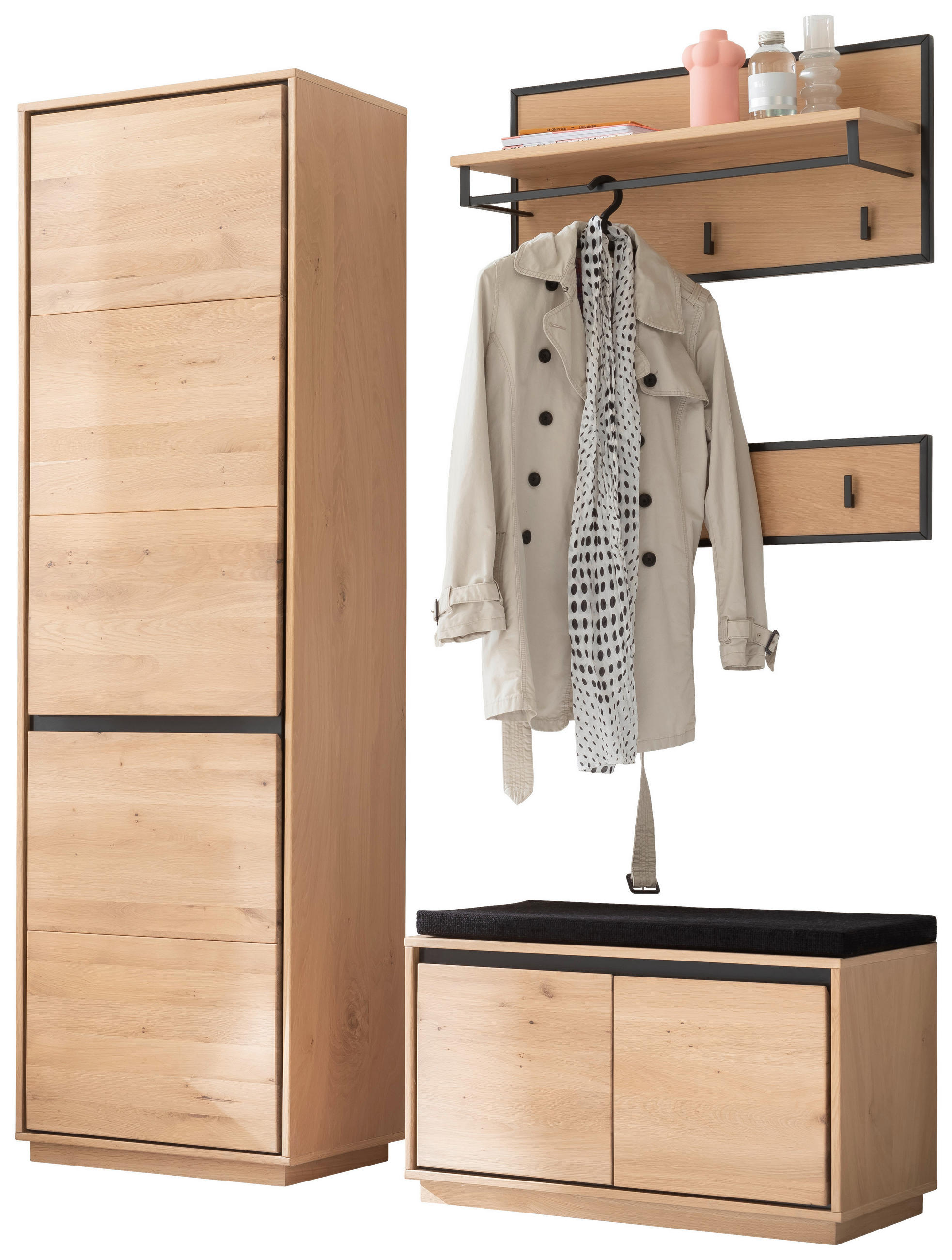 GARDEROBE 5-teilig  in 150/196/40 cm  - Eiche Bianco/Anthrazit, Natur, Holz/Holzwerkstoff (150/196/40cm)