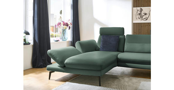 ECKSOFA in Echtleder Opal 195/308 cm - Opal/Schwarz, Design, Leder/Metall (195/308cm) - Dieter Knoll