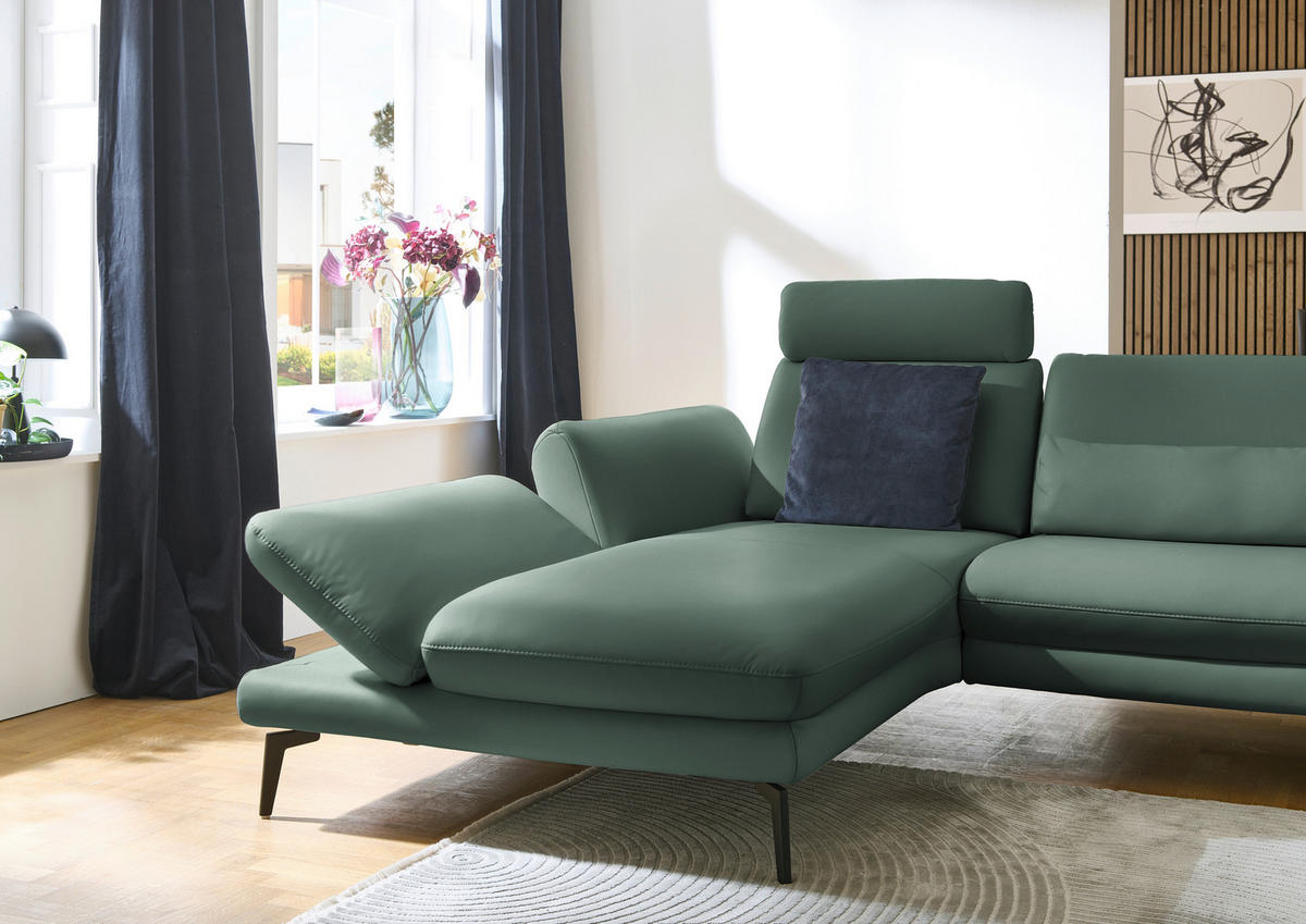 ECKSOFA in Echtleder Opal  - Opal/Schwarz, Design, Leder/Metall (195/308cm) - Dieter Knoll