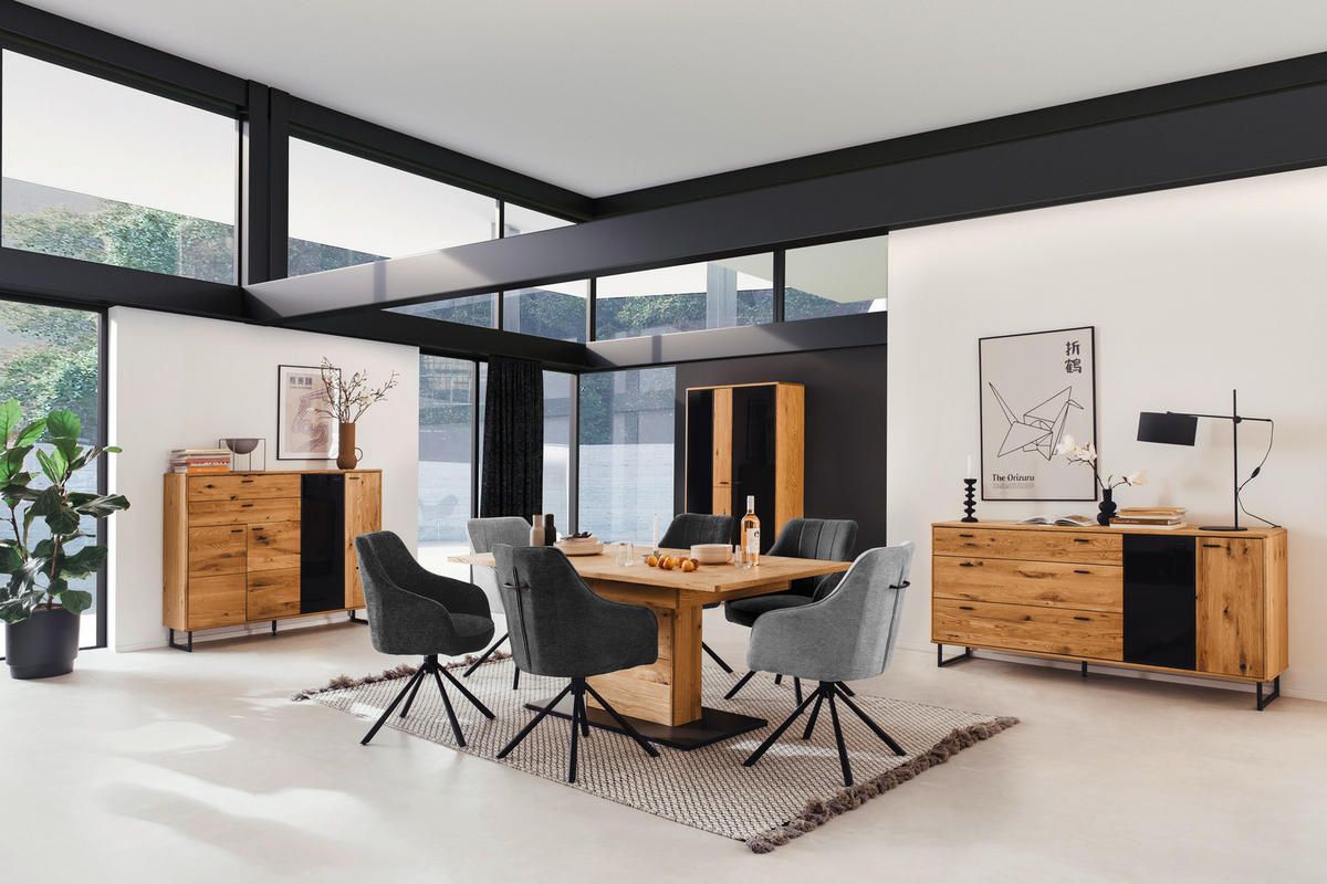 VITRINE in furniert, teilmassiv Balkeneiche Wildeiche  - Wildeiche/Anthrazit, Design, Glas/Holz (100/186/37cm) - MID.YOU