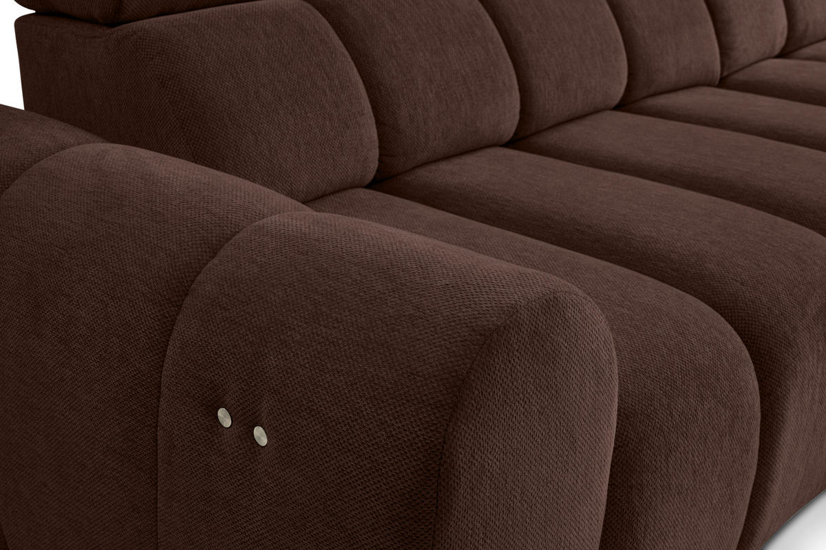 ECKSOFA Dunkelbraun Chenille Bettkasten, Rücken echt, Kopfteilverstellung, Sitzvorzug  - Dunkelbraun/Schwarz, Design, Kunststoff/Textil (290/152cm) - Stylife