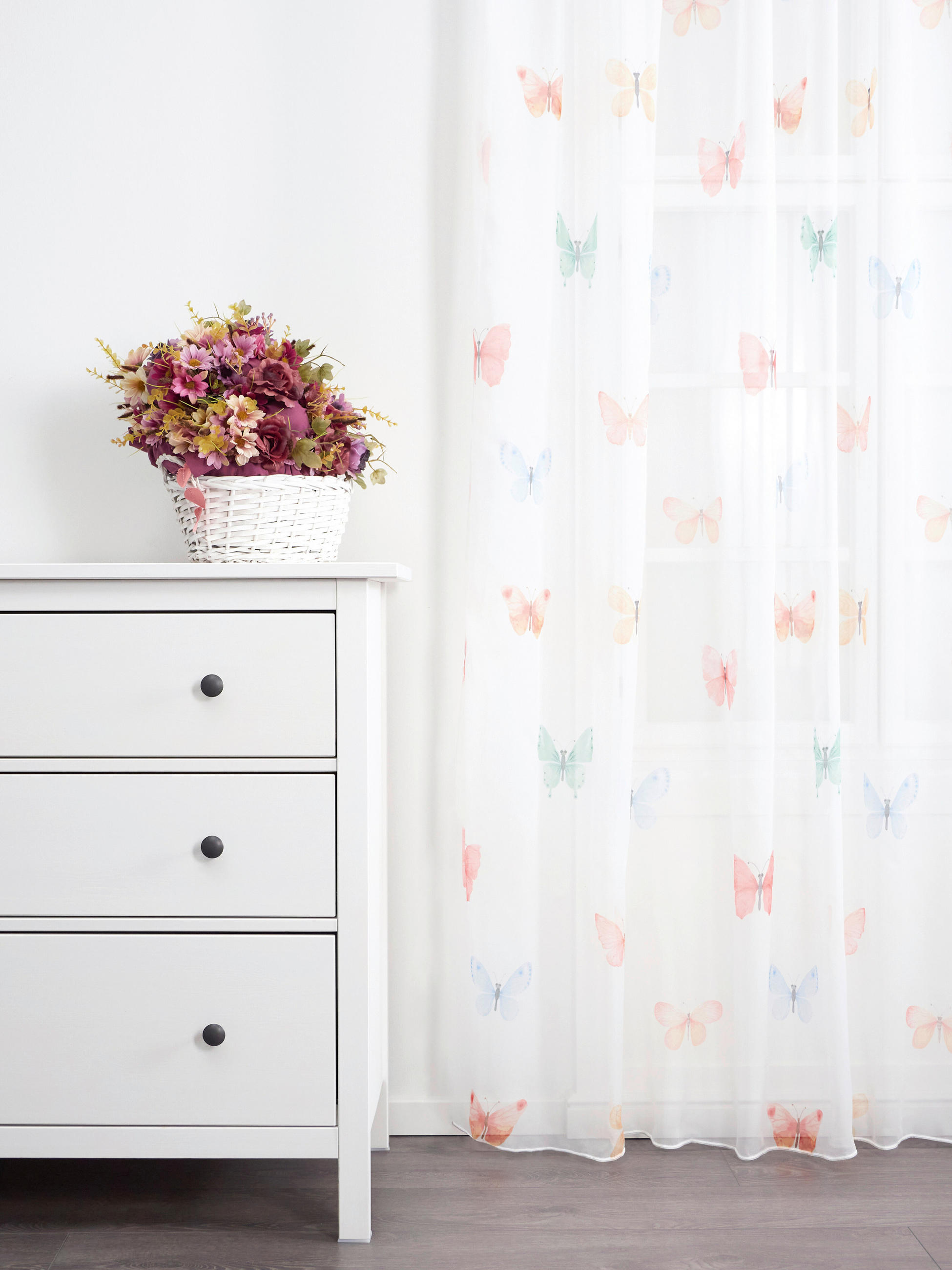 Perdea Tip Plasă  - albastru/galben, Basics, textil (295cm)