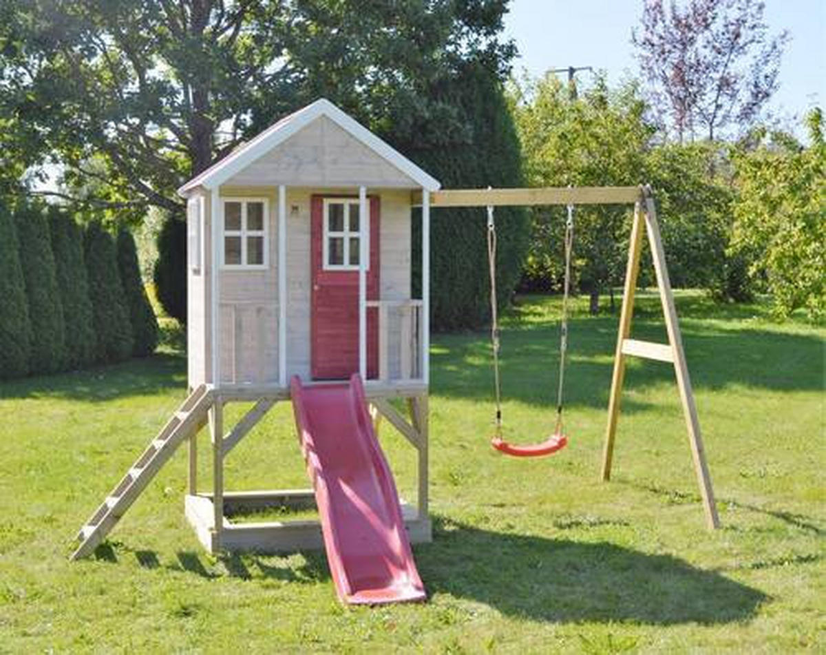 SPIELHAUS 350/242/290 cm  - Rot/Naturfarben, KONVENTIONELL, Holz (350/242/290cm) - Ambia Garden