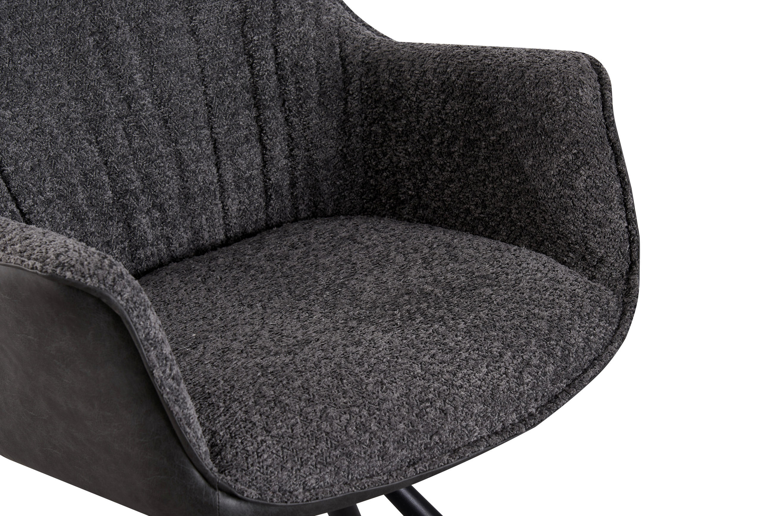 ARMLEHNSTUHL  in Eisen Lederlook, Bouclé  - Schwarz/Grau, MODERN, Holz/Textil (62/82/62cm) - MID.YOU