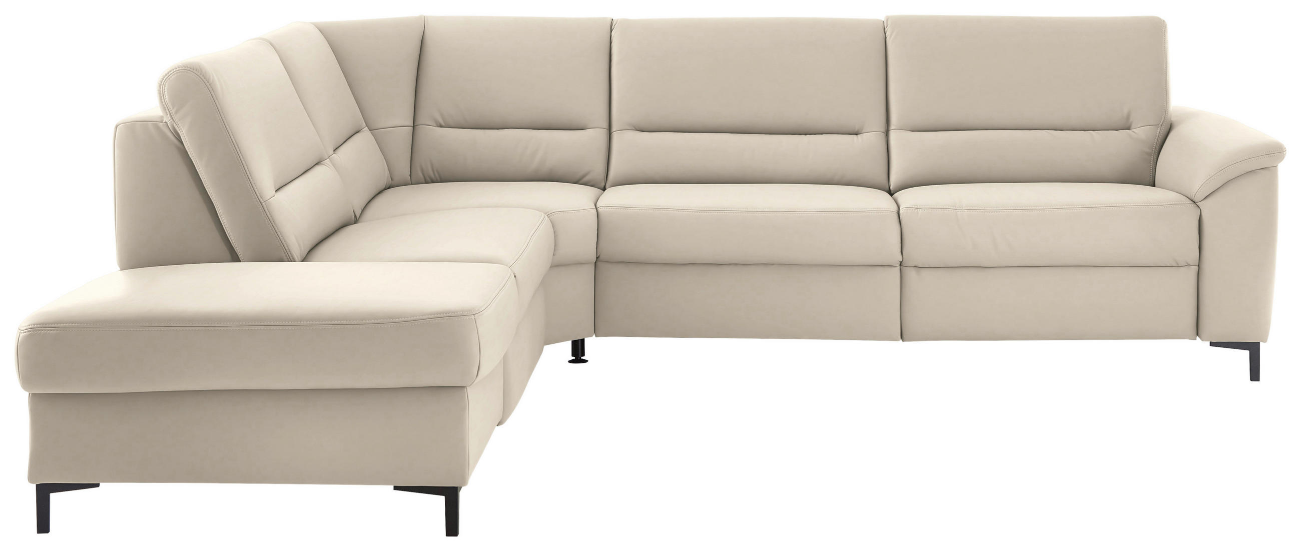 ECKSOFA Echtleder Ecru  - Ecru/Schwarz, Konventionell, Leder/Metall (249/290cm) - Beldomo Premium