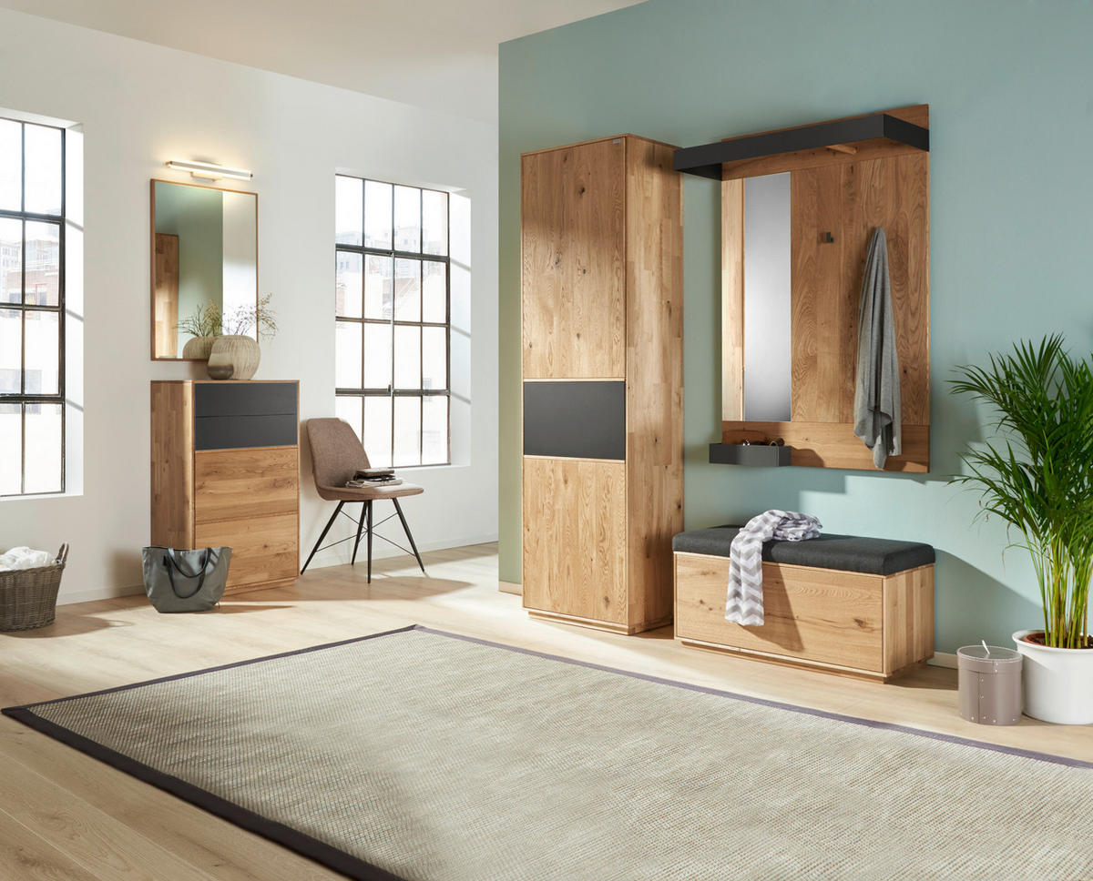 SCHUHSCHRANK Eiche massiv Anthrazit, Eichefarben  - Eichefarben/Anthrazit, Design, Glas/Holz (60/105/38cm) - Waldwelt