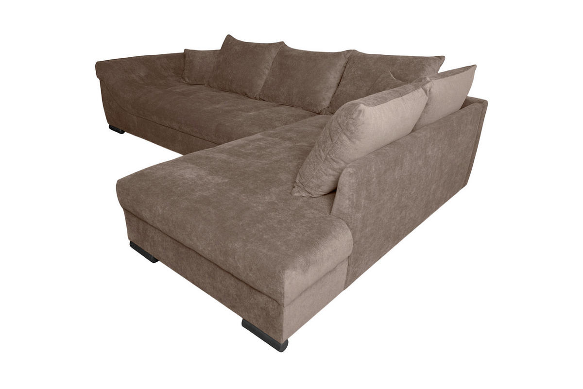 ECKSOFA ATLANTA Braun Struktur Liegefläche im Originalstoff  - Schwarz/Braun, Design, Textil/Metall (298/202cm) - MID.YOU