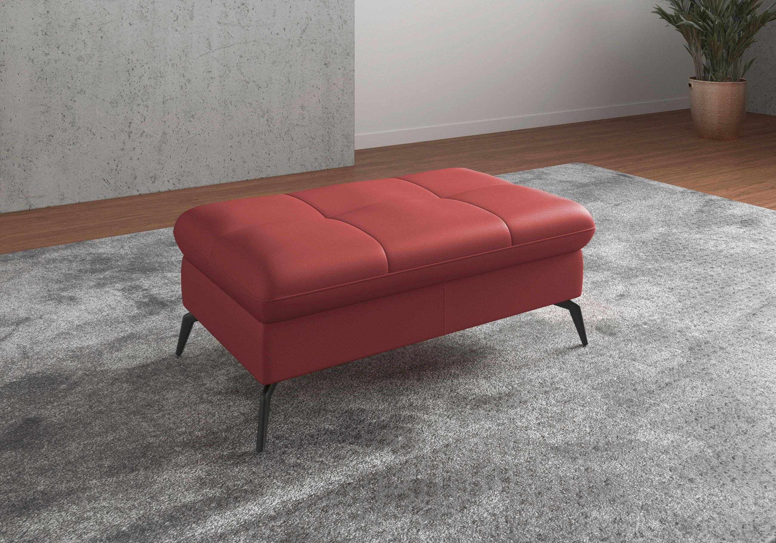 HOCKER Echtleder Rot  - Rot/Schwarz, KONVENTIONELL, Leder/Metall (102/47/69cm) - Sit & More