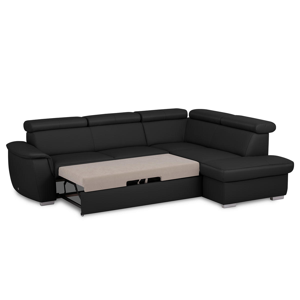 ECKSOFA  in Lederlook Echtleder Schwarz  - Silberfarben/Schwarz, Leder/Holz (262/211cm) - Celina Home