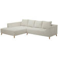 ECKSOFA in Flachgewebe Grauweiß  202/306 cm  - Buchefarben/Grauweiß, KONVENTIONELL, Holz/Textil (202/306cm) - Carryhome