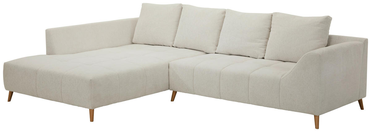 ECKSOFA in Flachgewebe Grauweiß  202/306 cm  - Buchefarben/Grauweiß, KONVENTIONELL, Holz/Textil (202/306cm) - Carryhome