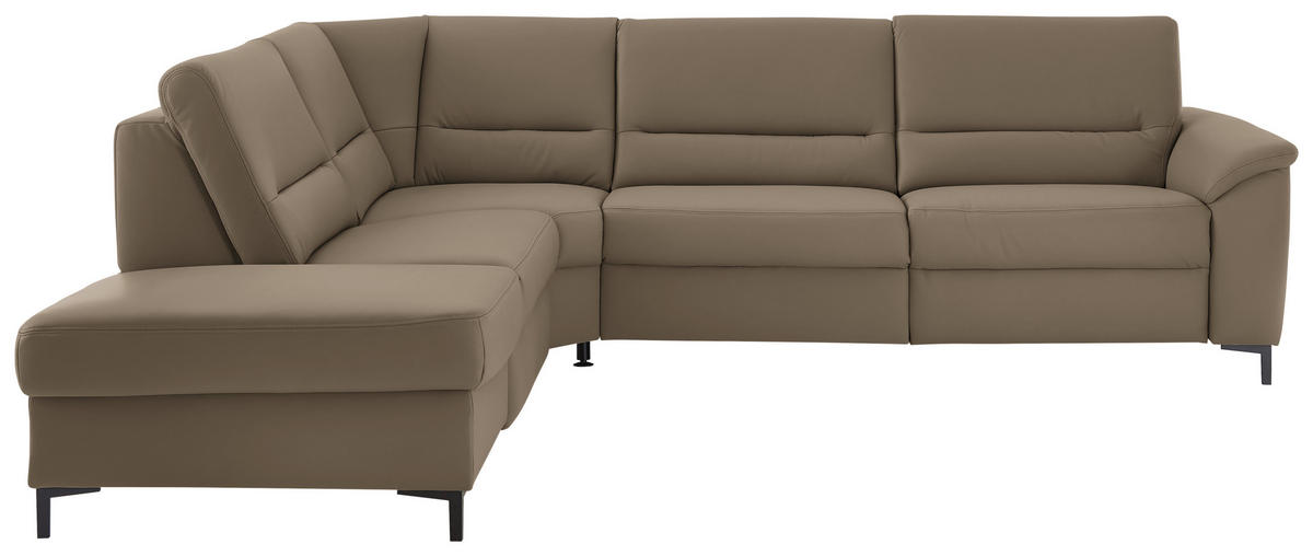 ECKSOFA  in Echtleder Graubraun  249/290 cm  - Graubraun/Schwarz, KONVENTIONELL, Leder/Metall (249/290cm) - Beldomo Premium