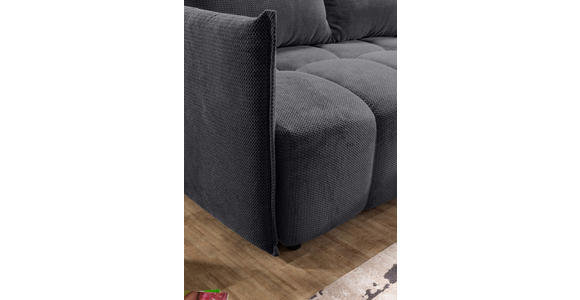 ECKSOFA Anthrazit Plüsch Zierkissen, Rückenkissen, Bettkasten, Schlaffunktion, Rücken echt, Liegefläche im Originalstoff  - Anthrazit/Schwarz, KONVENTIONELL, Kunststoff/Textil (253/192cm) - Carryhome