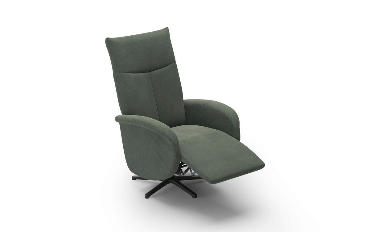 RELAXSESSEL GLENDALE E Flachgewebe Kopfteilverstellung, Rücken echt    - Dunkelgrün/Schwarz, KONVENTIONELL, Textil/Metall (75/112/82cm) - Sit & More