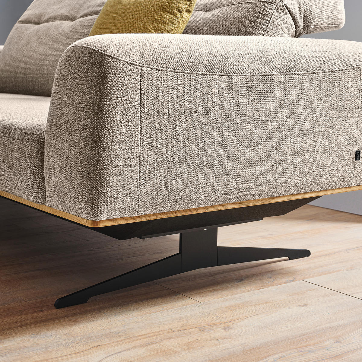 3-SITZER-SOFA Struktur Sandfarben  - Sandfarben/Schwarz, Design, Textil/Metall (205/76-97/102cm) - Novel
