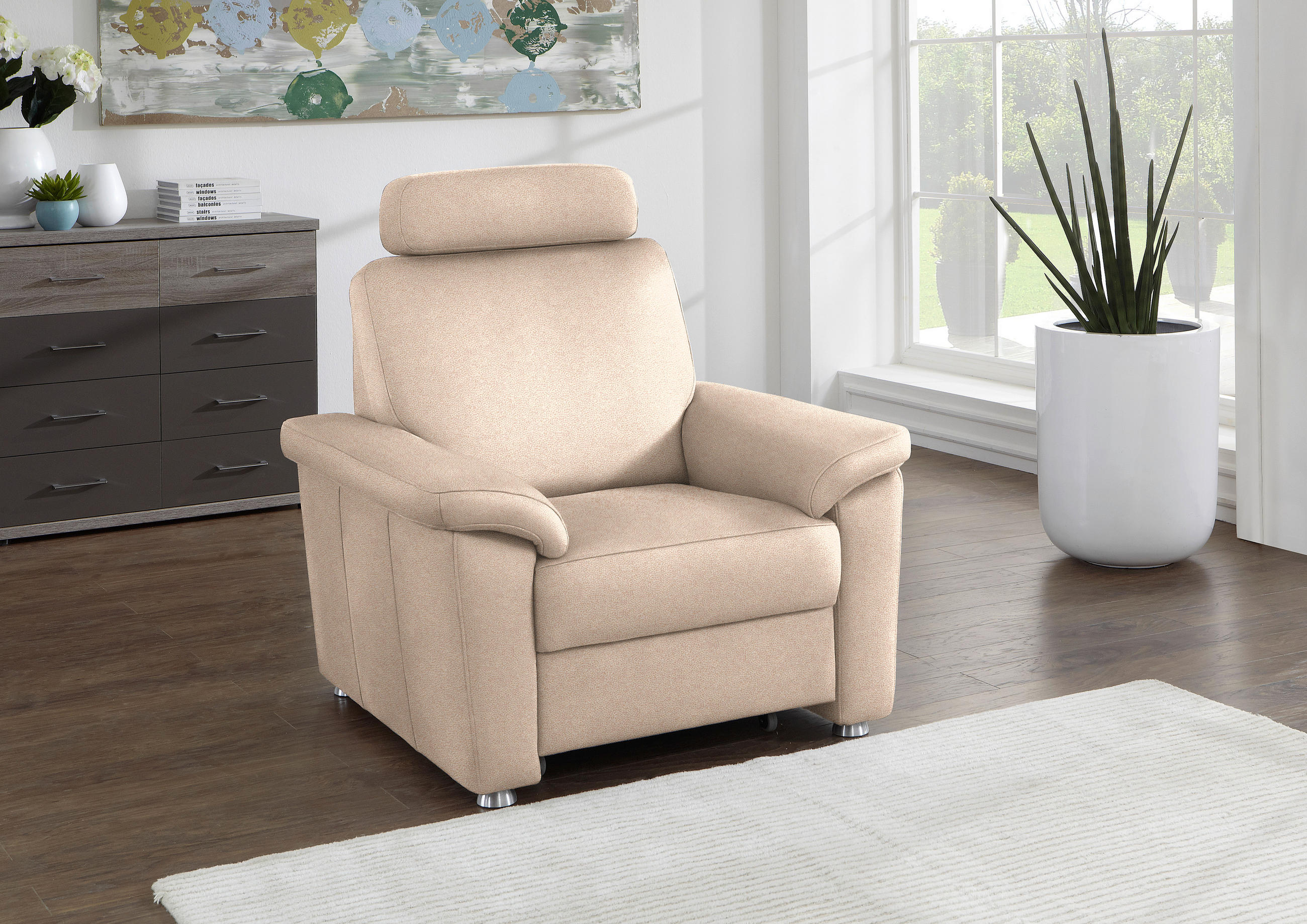 FERNSEHSESSEL in Webstoff Beige  - Beige/Silberfarben, Konventionell, Textil/Metall (102/91/91-159cm) - Beldomo System