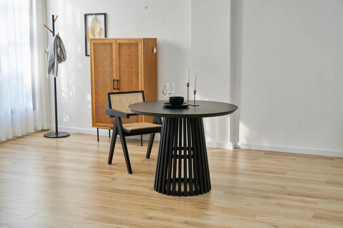 ESSTISCH 100/100/77 cm Echtholz  Holz rund Schwarz  - Schwarz, MODERN, Holz (100/100/77cm) - MID.YOU