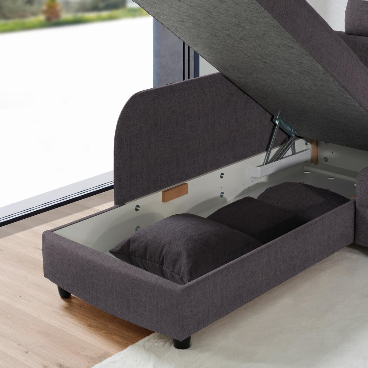ECKSOFA in Chenille Schieferfarben  208/226 cm  - Schieferfarben/Schwarz, KONVENTIONELL, Textil (208/226cm) - Sedda