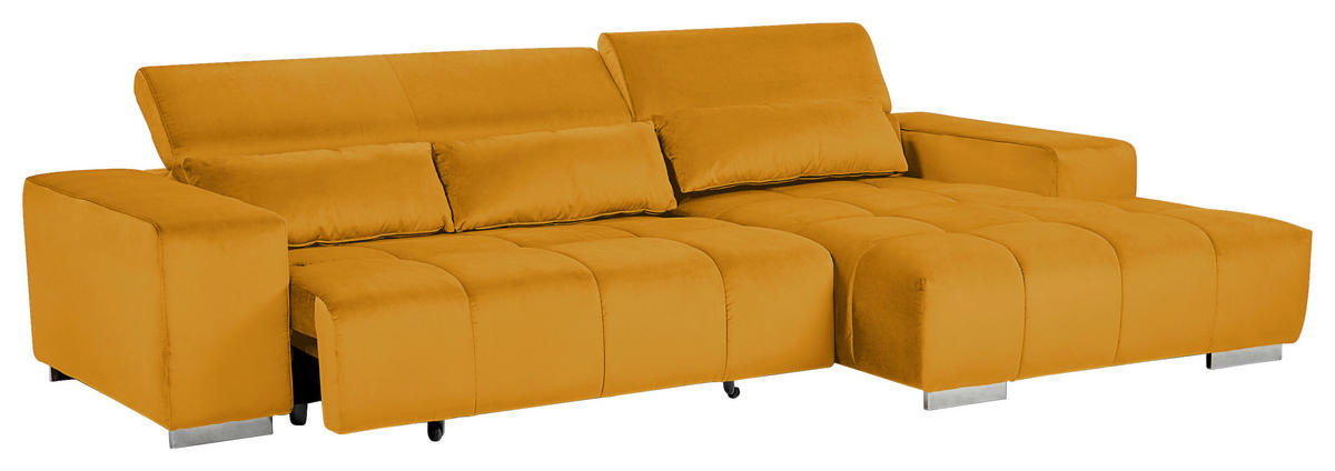 ECKSOFA Currygelb Velours  - Currygelb/Silberfarben, KONVENTIONELL, Textil/Metall (307/186cm) - Livetastic