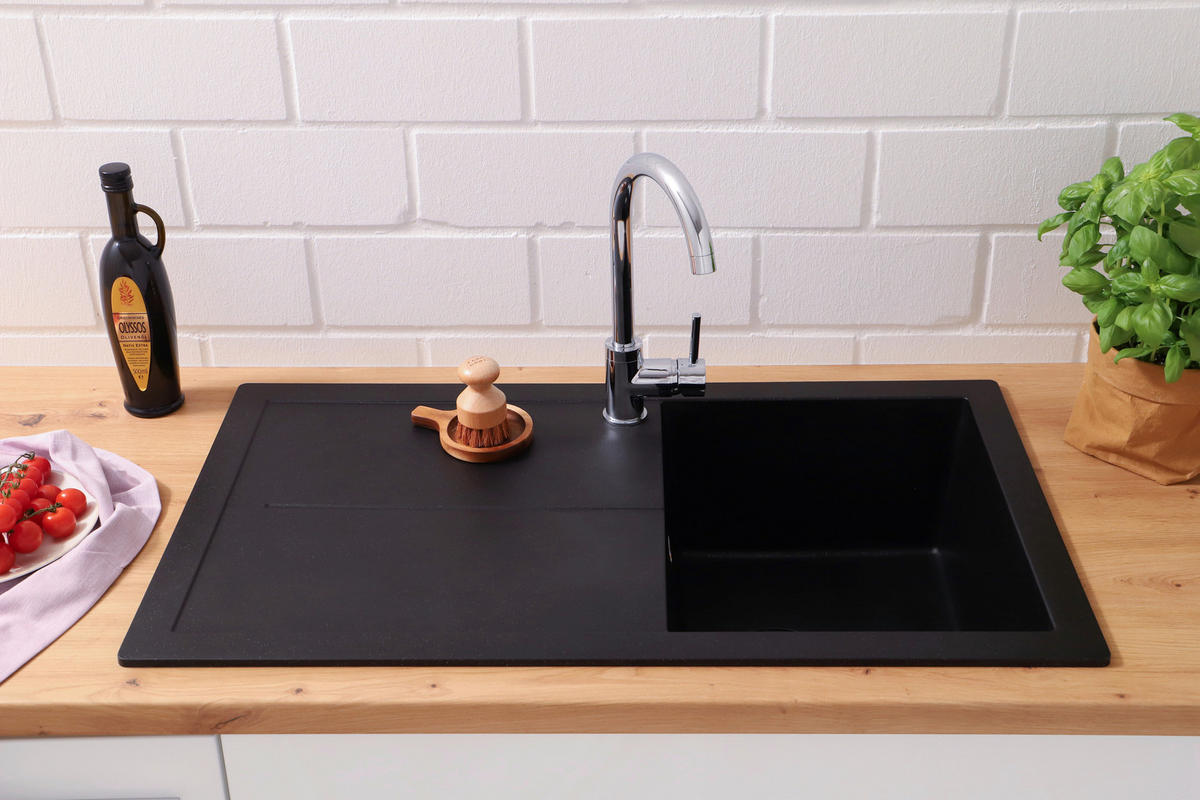 SPÜLE 17501000860500700-83  - Schwarz, Basics, Glas/Kunststoff (86/21,4/50cm) - Respekta