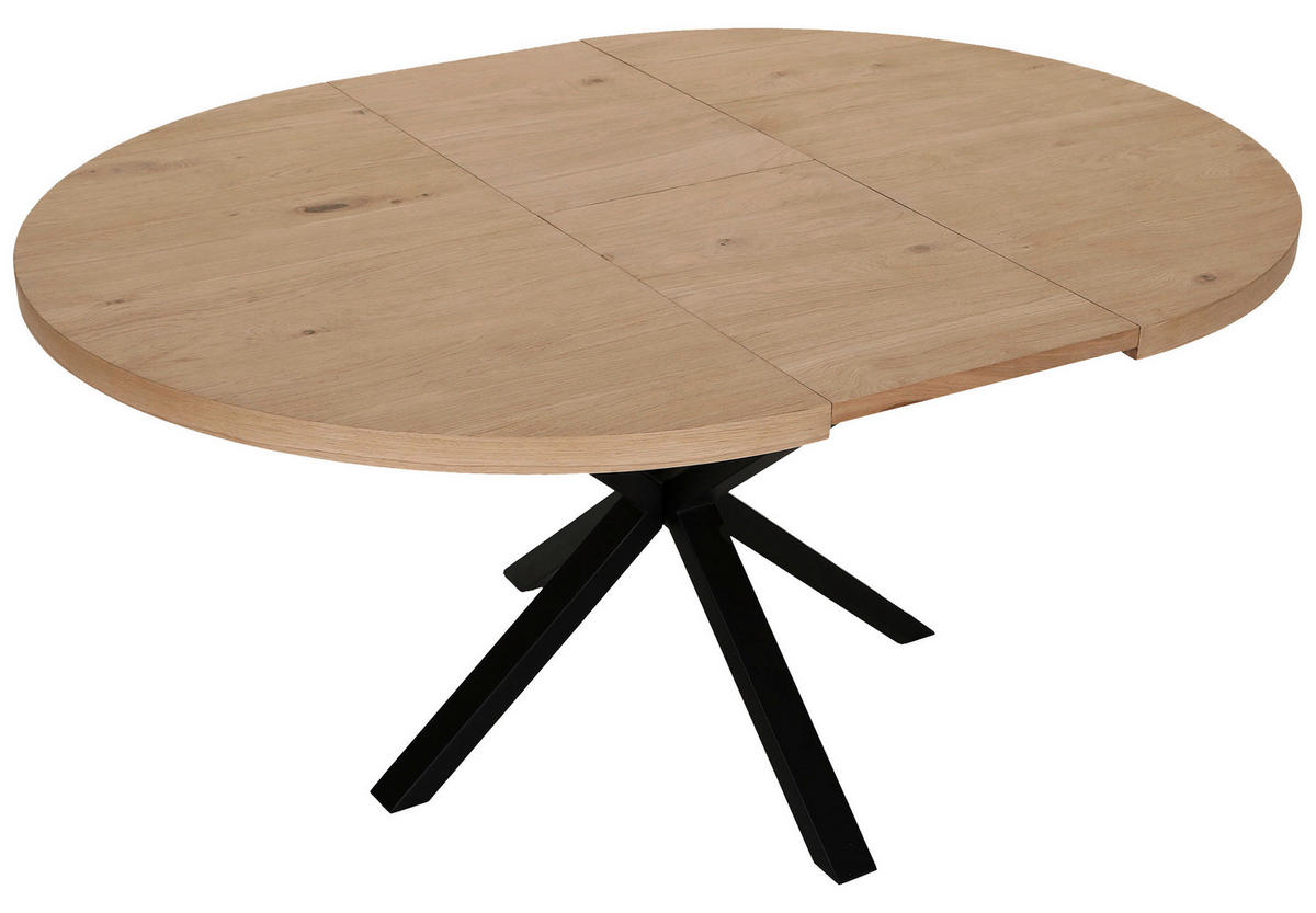 ESSTISCH 120-160/120/77 cm Echtholz  Holz ausziehbar rund Schwarz, Eichefarben  - Eichefarben/Schwarz, KONVENTIONELL, Holz/Metall (120-160/120/77cm) - Milino