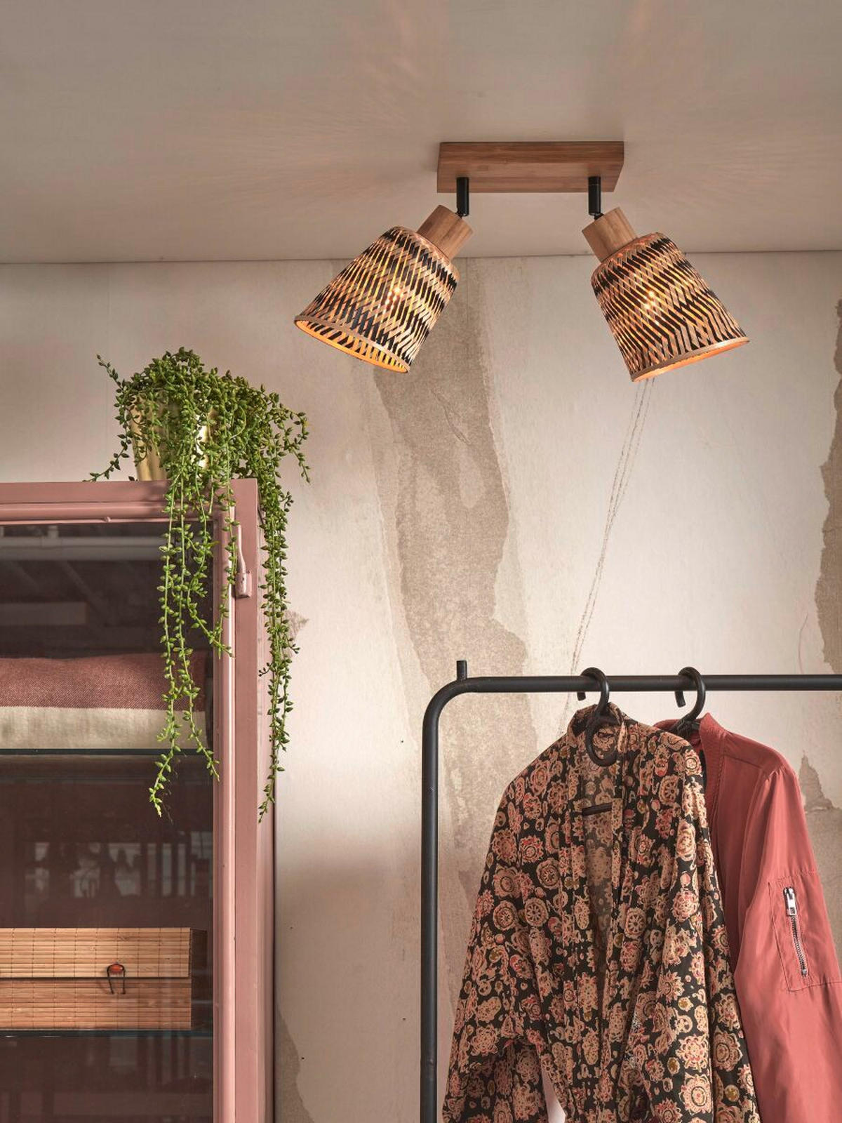 TAKLAMPA GOOD&MOJO  28/15/24 cm  - svart/naturfärgad, Trend (28/15/24cm) - Good & Mojo