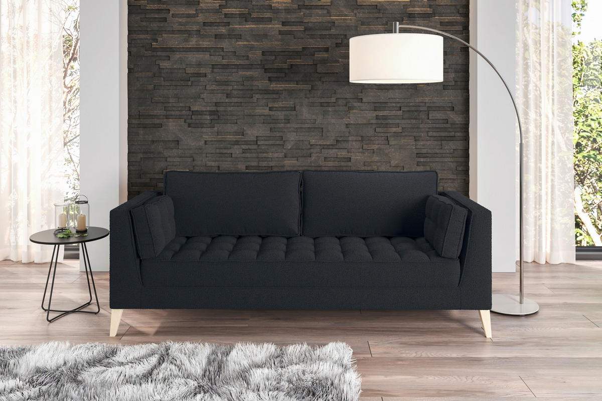3-SITZER-SOFA in Bouclé Schwarz  - Schwarz/Naturfarben, Design, Holzwerkstoff/Textil (170/95/85cm) - MID.YOU