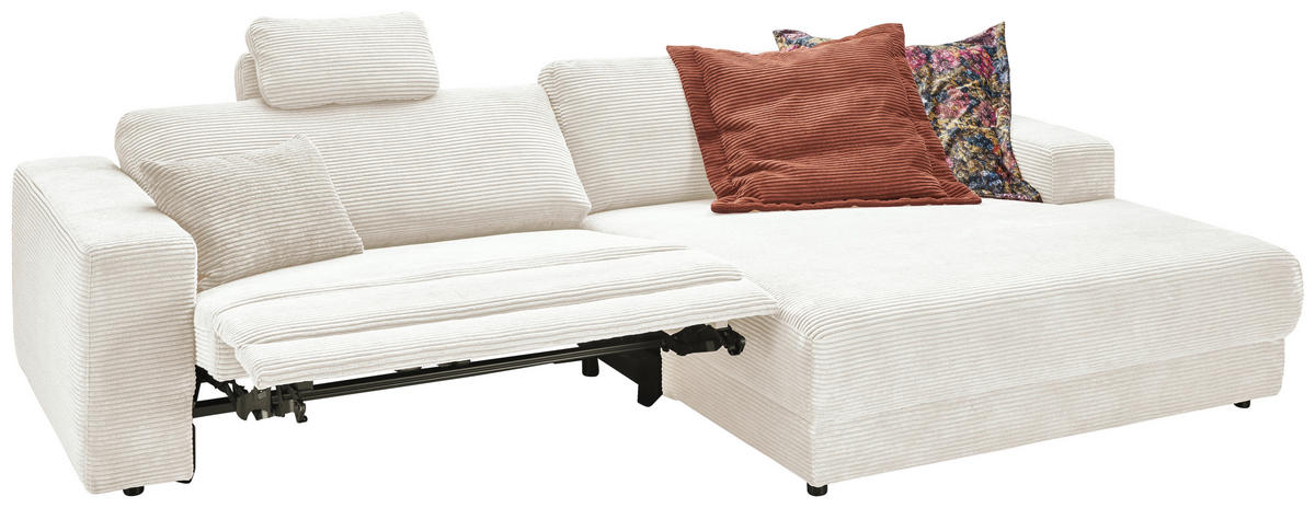 ECKSOFA inkl. Relaxfunktion Creme Cord  - Creme/Schwarz, Design, Kunststoff/Textil (296/168cm) - Pure Home Lifestyle