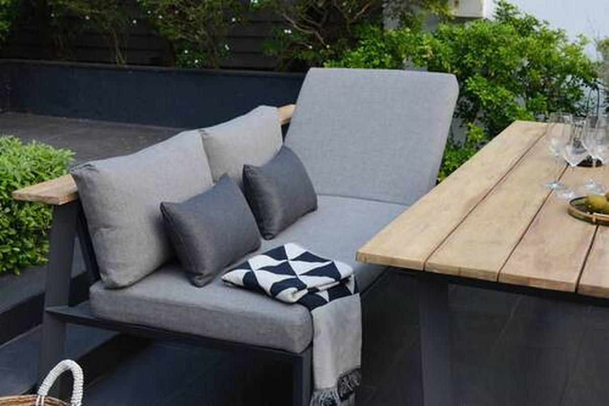 GARTENBANK 201/85/89 cm  in Anthrazit, Dunkelgrau, Beige, Teakfarben  - Dunkelgrau/Anthrazit, Design, Holz/Textil (201/85/89cm) - Amatio