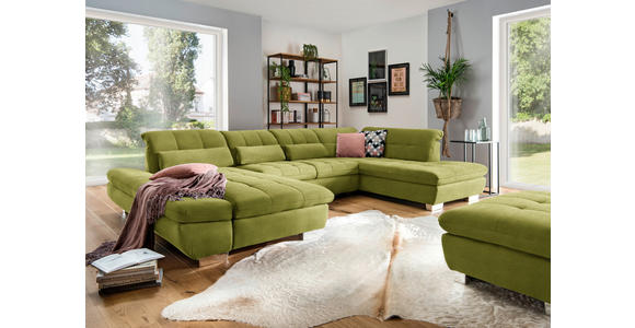 WOHNLANDSCHAFT in Mikrofaser Hellgrün - Chromfarben/Hellgrün, Design, Kunststoff/Textil (204/350/211cm) - Xora