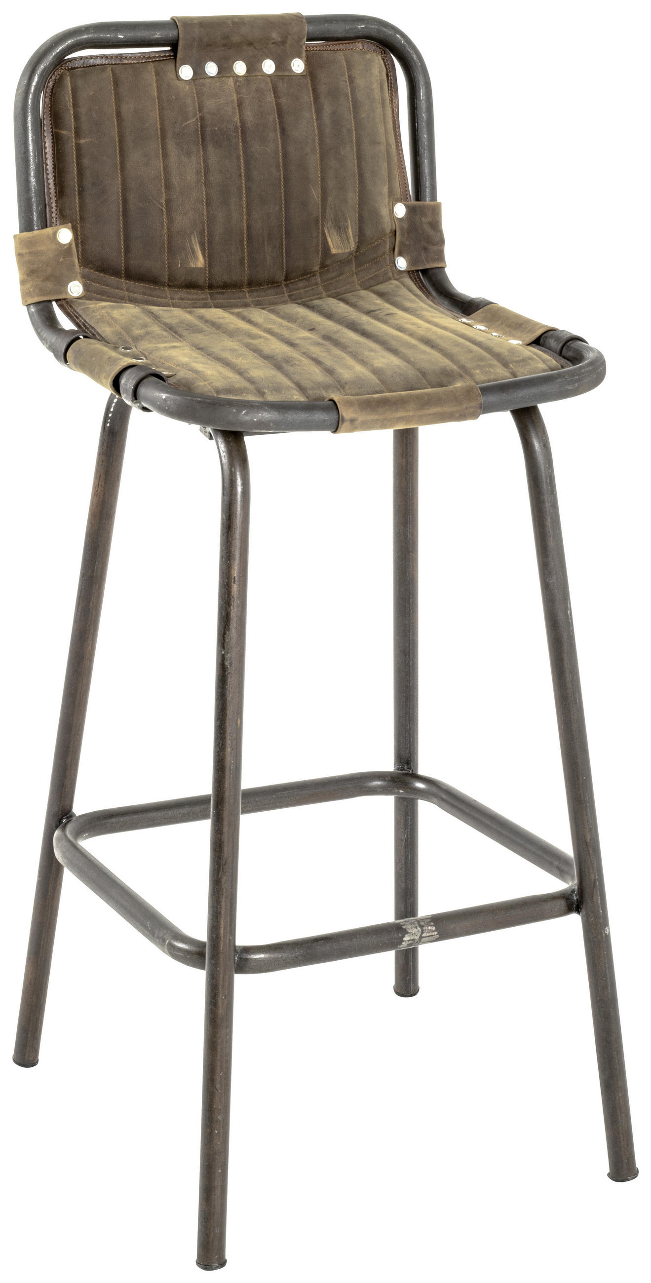 Barhocker in Metall, Leder Braun, Schwarz