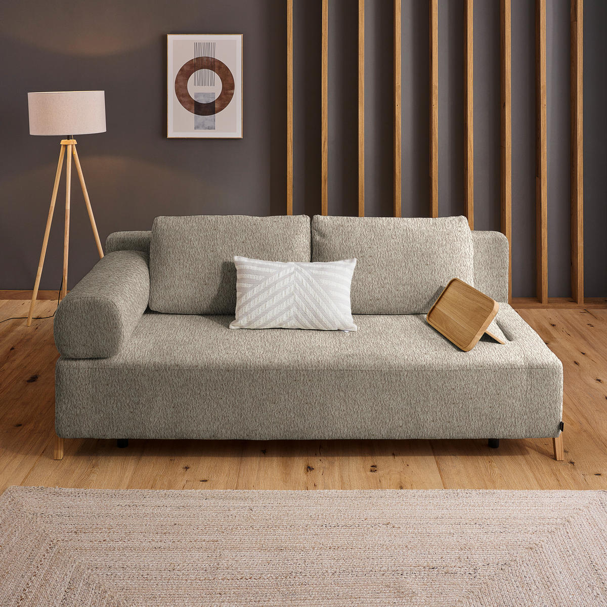 SCHLAFSOFA Teddystoff Greige  - Greige/Naturfarben, Design, Holz/Textil (211/88/102cm) - Niels Andersson